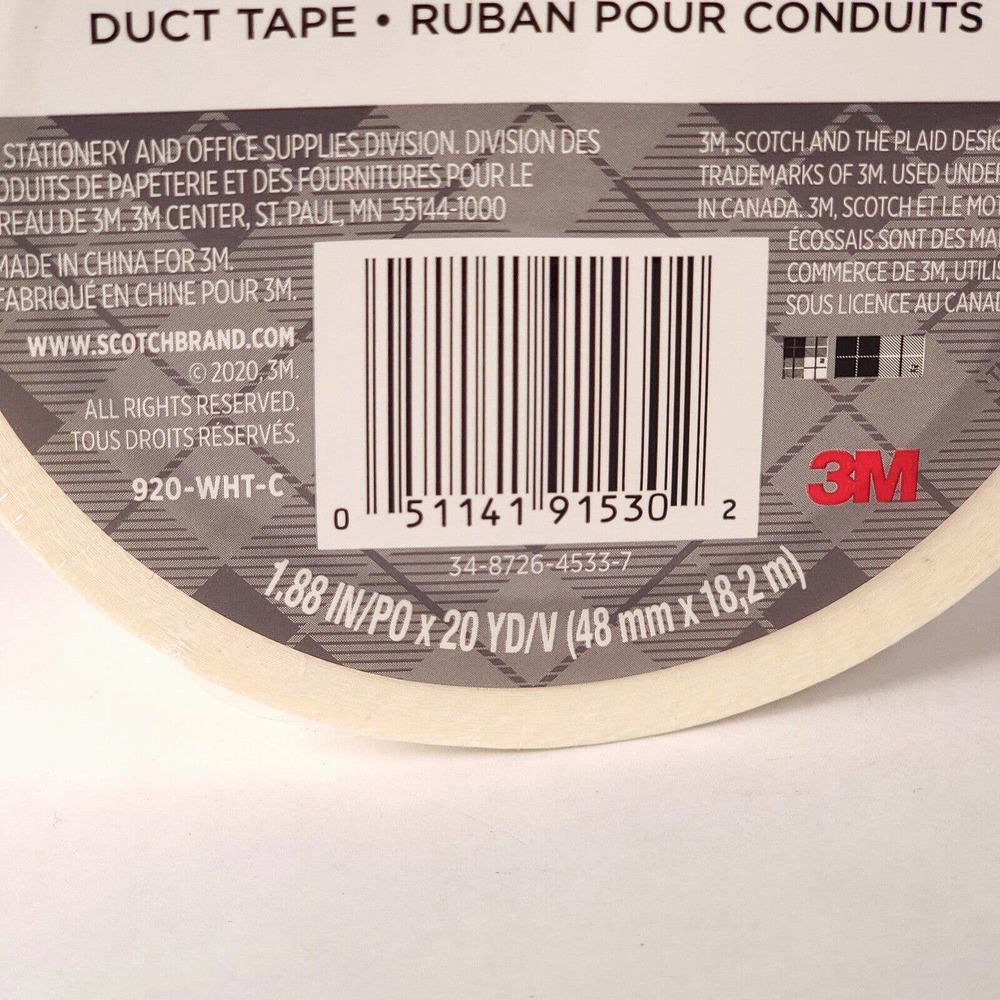 Scotch 3M Pearl White Conduit Duct Tape 2 Pack 920CWHT 1.88in x 20yds New Sealed - Picture 3 of 4
